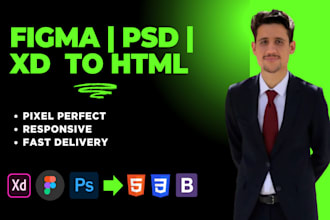 convert PSD, figma, or xd to responsive HTML with clean code
