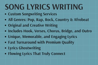 write custom song lyrics for heavy metal music, pop, country song, soulful music