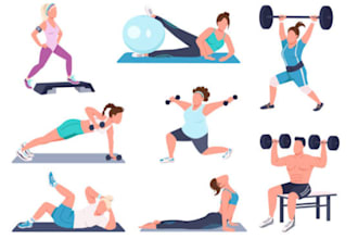 draw exercise workout gym yoga anatomy medical illustration in sketch flat style