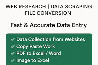 do data entry, web research, data scraping, and file conversion