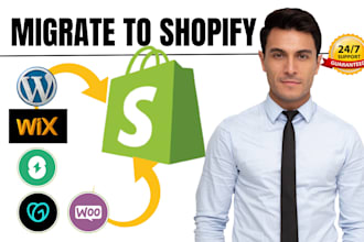 migrate wix woocommerce wordpress squarespace godaddy website to shopify store