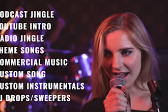 sing, produce custom female podcast jingle, intro and outro, radio, instrumental