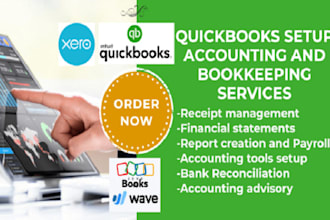 do setup, clean up and bookkeeping in quickbooks online, xero and wave