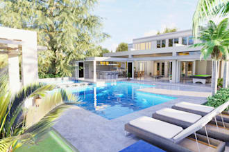 design your outdoor landscape, garden, backyard, pool with 4k 3d render