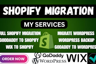 migrate squarespace, wix, godaddy, magnento, namecheap to shopify migration
