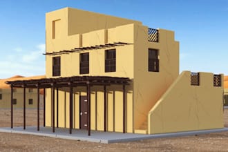 3d arabians cartoon house with circular construction interior design in 3ds max