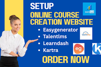 setup online course creation easygenerator  talentlms learndash kartra website