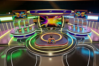 renew vibrant game show stage, virtual studio render, conference stage, bricscad