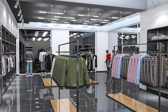 optimize retail shop interior,clothing store,background setup,boutique rendering