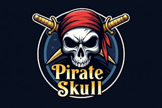 make a high quality pirate skull head mascot logo design in express delivery