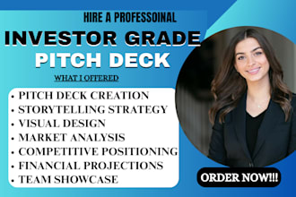 write, design powerpoint presentation and investors pitch deck