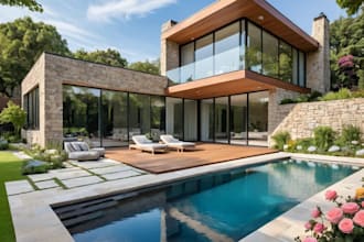 design 3d garden design, swimming pool, backyard patio, exterior rendering