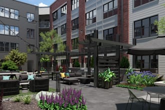 buildup 3d commercial space, restaurant, hotel cgi rendering 3d furniture design