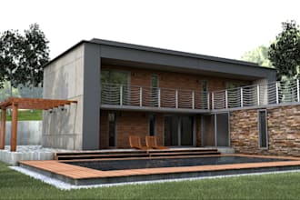 renew 3d modern european villa, garden design, cgi facade lighten,gazebo,terrace