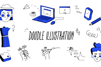 create doodle illustrations for website, stickers, brand