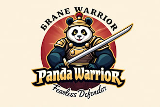 make a high quality panda warrior mascot logo design in 12 hours