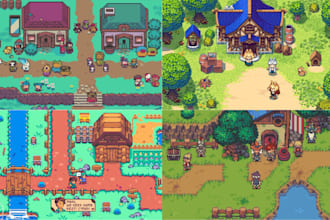 do 2d pixel art game assets tile map sprite sheet rpg top down pixel tileset