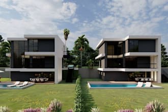3dminimalist home,cgi outdoor render,backyard,villa interior,family house design