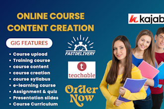 create online course content, training course curriculum writing, teachable