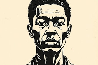 create a portrait print linocut style digital art