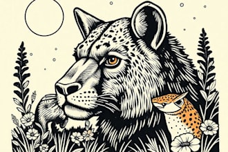 create animal linocut tshirt design for brands