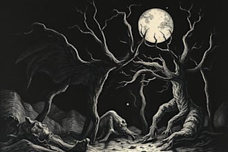 draw dark art illustration with engraving style