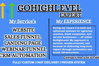 set up gohighlevel ai , workflow automation, webinar funnel, landing page