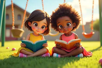 design 3d african american children book illustration and book cover