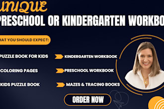 make unique adult, preschool or kindergarten workbook, puzzle or tracing book