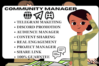 be telegram, discord community project manager promote content sharing chatters