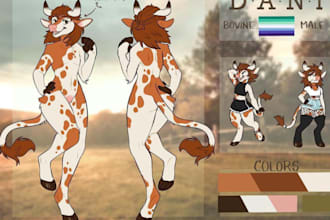 create custom furry reference sheet, anthro oc, detailed fursona, fursuit refs