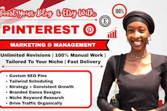 design SEO pinterest pins and manage pinnterest marketing for etsy blog traffic