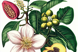 draw line art illustration botanical and flowers beautifully