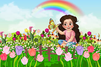 draw children book illustration and children story book illustration
