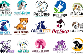 design minimalist, cute pet, cat, dog, animal, mascot logo
