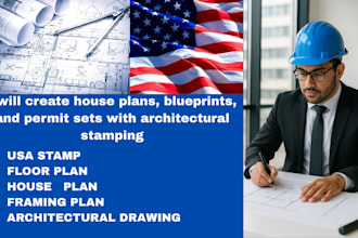 review, draw stamp house plans, architectural drawing, building permit adu