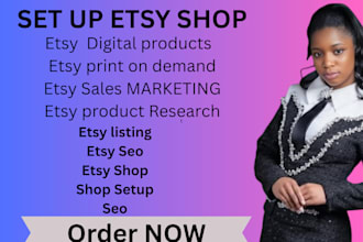 set up etsy shop, etsy print on demand,product upload, product mock up, etsy seo