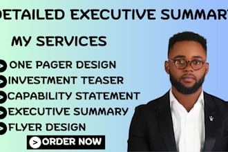 design one pager executive summary investment teaser, capability statement