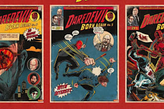 draw vintage comic art, retro 70s style, pop art, and horror illustration
