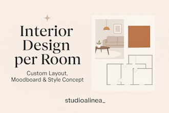 create aesthetic interior design room layout and moodboard for 1 or 2 or 3 rooms