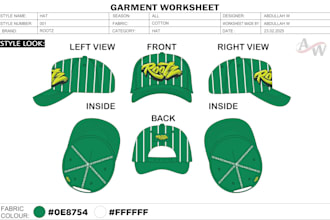 design a custom hat with mockup and tech pack your details