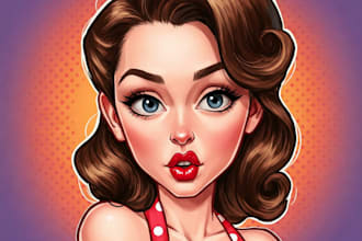 illustrate a sexy girl pin up semirealistic comic caricature