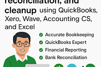 do bookkeeping, reconciliation, and cleanup using quickbooks, xero, wave, excel