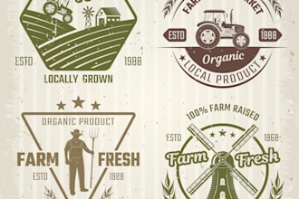 design gardening, ranch, field, farm, plants, organic logo