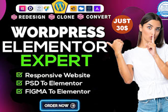 develop clone design custom modern responsive wordpress website by elementor pro