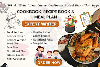 design cookbook, recipe book meal plan, menu, weight loss diet guide and planner