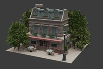 create a stylized interior or exterior