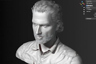 do a 3d head sculpt, character design, 3d face model for 3d printing in blender