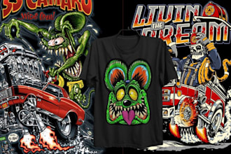 draw monster rat fink tshirt poster, cartoon style, custom tshirt design