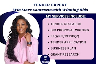 do tender research write winning bids and proposal, rfp rfq, business plan, sops